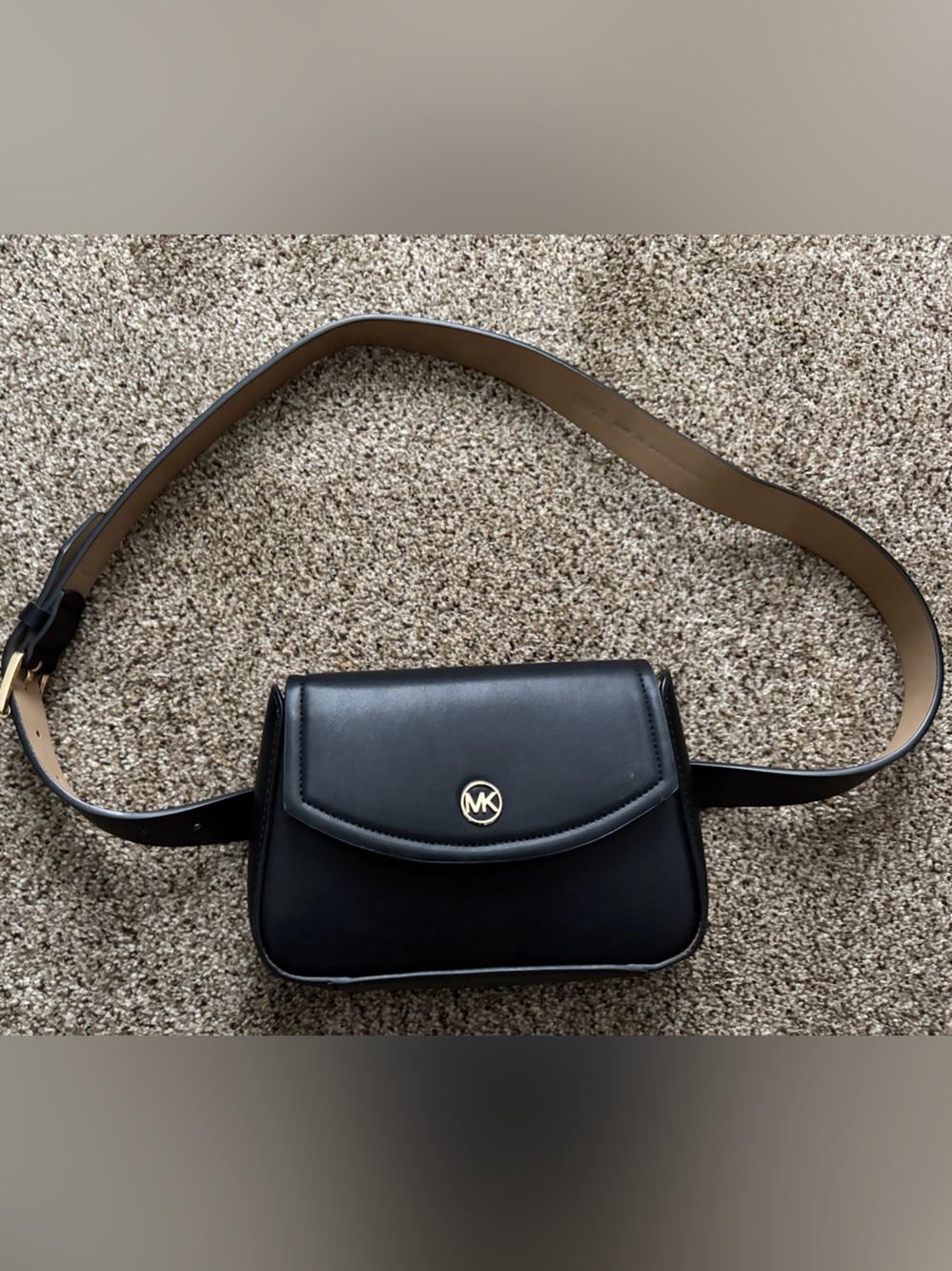 Michael Kors Black Leather Belt Bag with Gold Logo